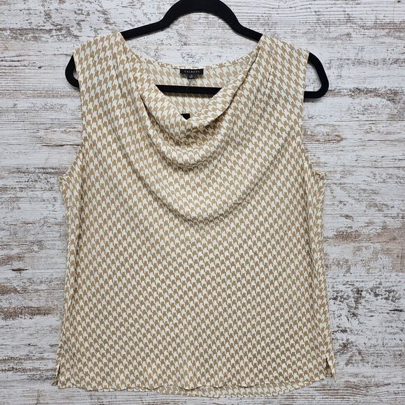 Talbots Womens Sleeveless Cowl Neck Top Size 12 Cream Tan Houndstooth NWT - Picture 2 of 9